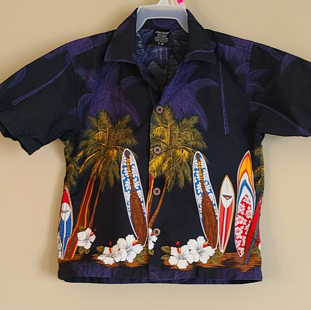 Hawaiian print cotton short sleeved button down shirt